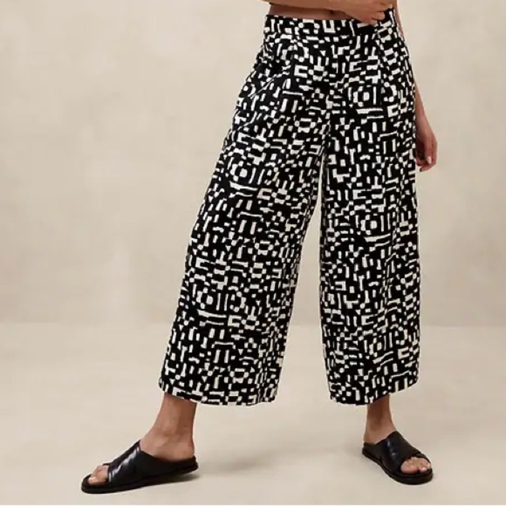 Banana republic LINEN-BLEND PULL-ON WIDE-LEG CROPPED PANT SZ 8​​ - Picture 2 of 13